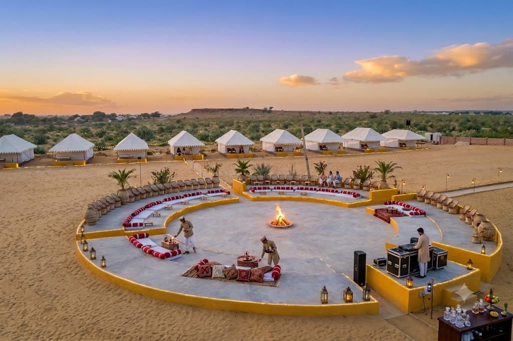 Camel crossing the Thar desert at sunset