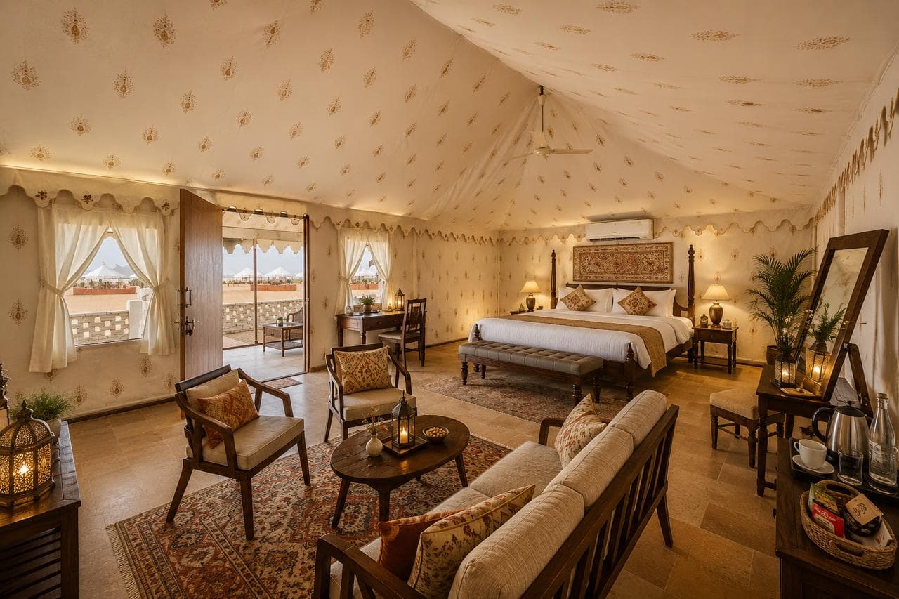 Luxury desert camp beside the dunes